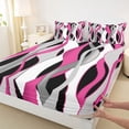 thumbnail image 5 of Manfei Abstract Wave Stripe Bed Sheets, Geometric Line Fuul Size Sheets, Pink, Black and White, Black Reversible 4 Pieces1 Flat Sheet + 1 Fitted Sheet + 2 Pillowcases, 5 of 6