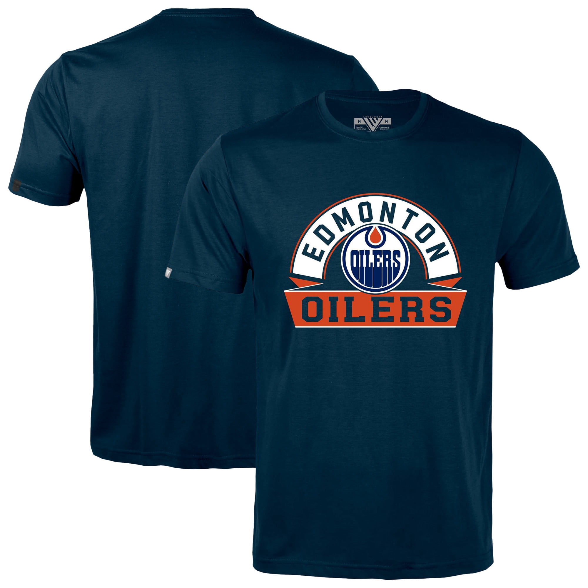 Men's Levelwear Navy Edmonton Oilers Richmond Banner Arch T-Shirt
