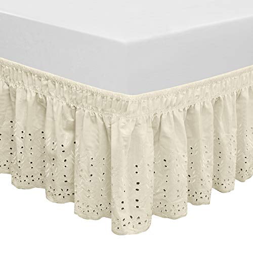 Wrap Around Bed Skirt Elastic Dust Ruffle Three Fabric Sides Cotton Ivory 