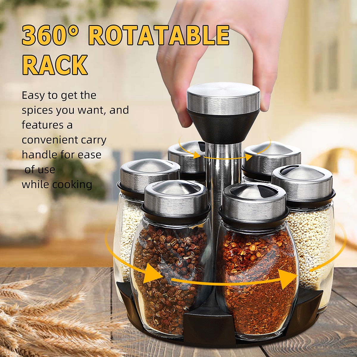 6Jar Revolving Spice Rack Organizer, Spinning Countertop Herb and