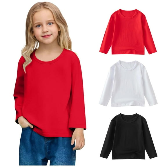 3 Pack Cotton Long Sleeve Tee Shirts for Girls Kids Toddlers' Basic Crewneck Tops T-Shirts