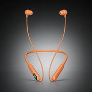 Orange Wireless Neckband Earbuds, Bluetooth In-Ear Headphones with LED Battery Display, Magnetic Earbuds, USB-C Charging, Noise Reduction, Built-In Microphone for Sports, Music and Hands-Free Calls