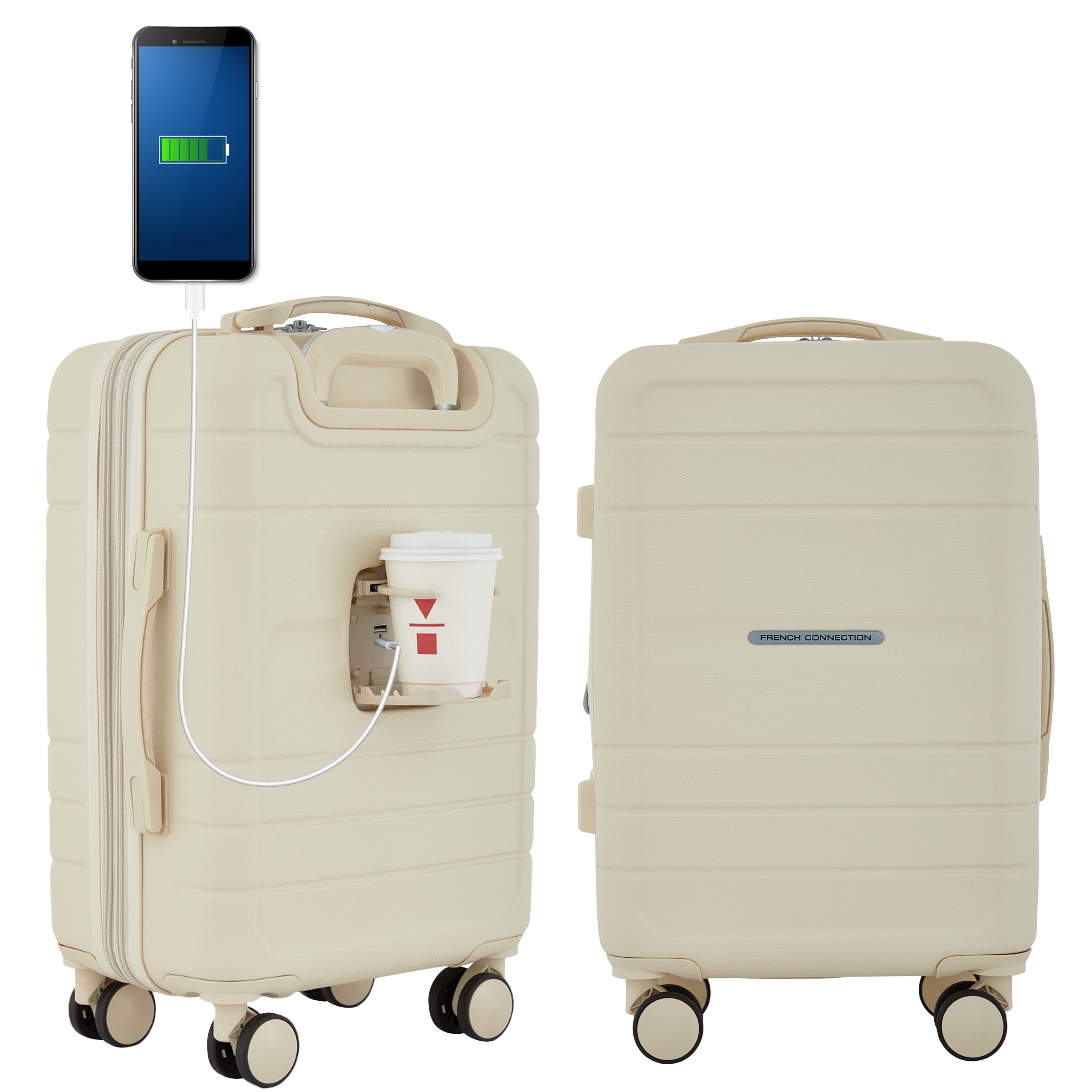 French Connection 22 inch Expandable Rolling Carry-on Luggage with Cup Holder, Whitecap Gray