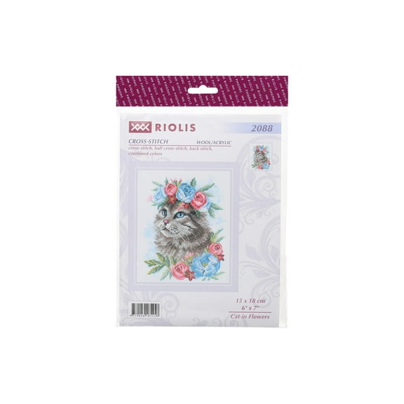 RIOLIS Counted Cross Stitch Kit 6"X7"-Cat In Flowers (14 Count)