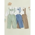 thumbnail image 3 of Spewahor Infant Baby Boys Spring Fall Outfit 0 3 6 12 18 Months Long Sleeve Lapel Button Up Romper Solid Color Suspender Pants Clothing Sets, 3 of 9