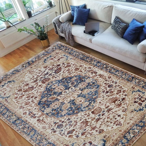 Vintage Rugs/Contemporary Persian Area Rugs-Distressed Pearl/Multi (7'9" x10')