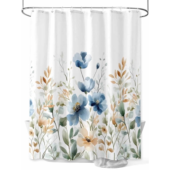 Fsddascl Blue Spring Floral Shower Curtain Set - 36" x 78" Washable Bathtub Curtain with 12 Hooks, Watercolor Blooming Summer Botanical Waterproof Fabric Stall Shower Curtains for Bathroom/Bathtub