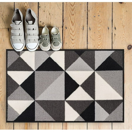 Low Cost Outdoor Kitchen Well Woven Non-Skid/Slip Rubber Back Antibacterial 2x3 (2' x 3') Lex Casual Geo Grey Black White Geometric Modern Thin Low Pile Machine Washable Indoor Outdoor Kitchen Hallway Entry ()