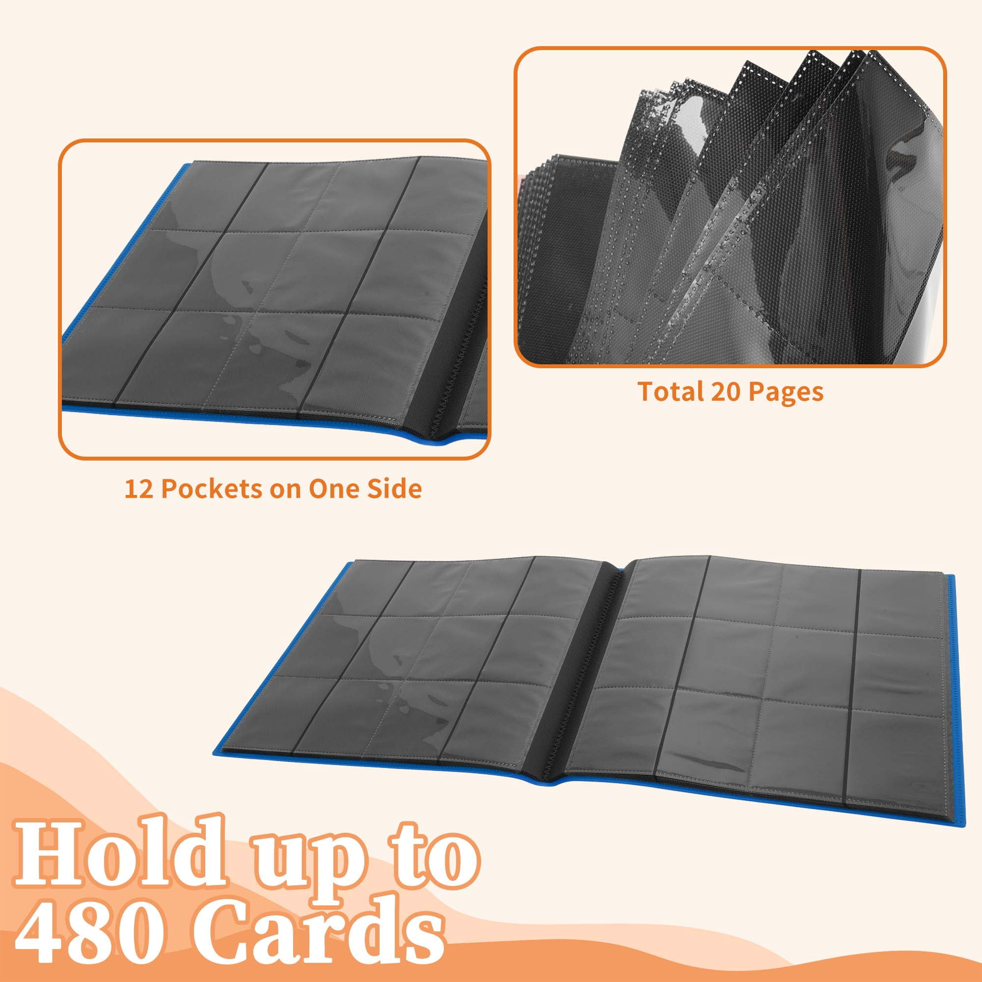 Unique Bargains Card Binder with 12 Pockets and 20 Pages for 480 Card Capacity ["Light Blue"]