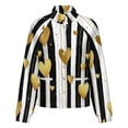 thumbnail image 5 of Jackets for Women Winter Coat Jackets Flannel Stand Collar Jacket(Gold Hearts on Black And White Stripes,Size:S-4XL), 5 of 7