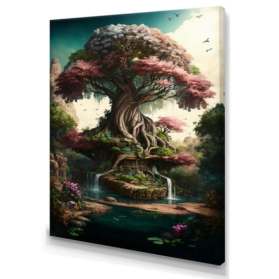 Designart Tree At The Center Of Jungle Paradise IV Canvas Wall Art