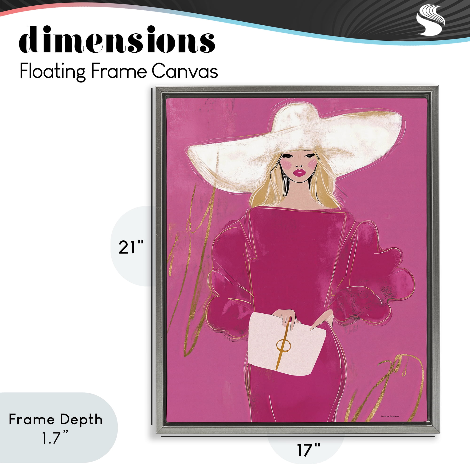Stupell Industries Lady In Pink with Hat Gray Framed Floater Canvas Wall Art, design by Svetlana Aleynikova