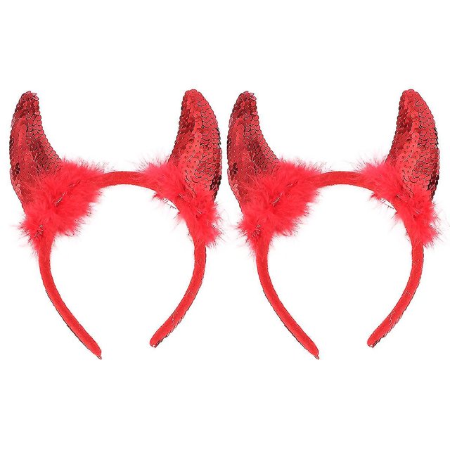 2 uds Halloween pelo diablo cuernos patrón diadema decoración accesorios rojo