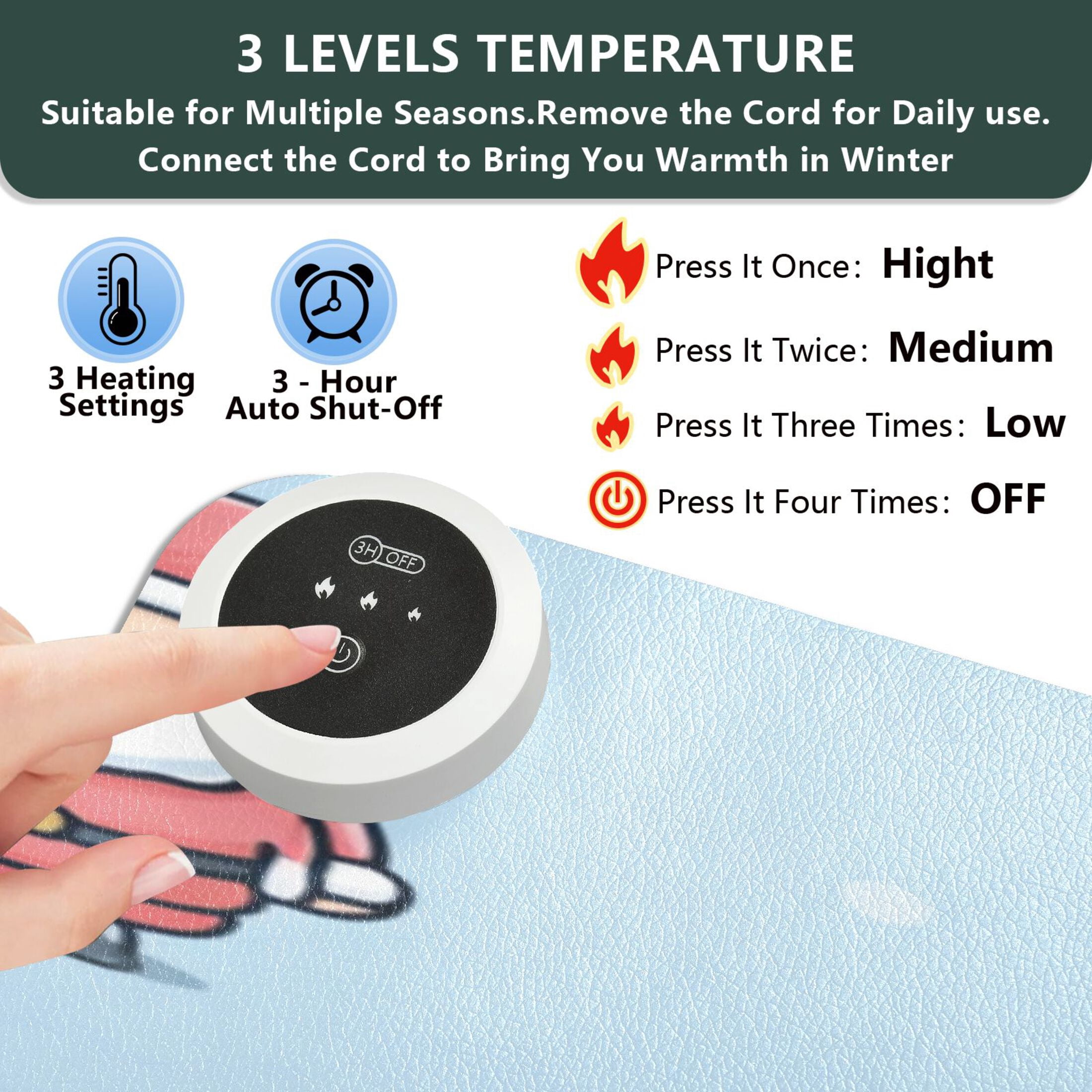 Large Heated Desk Mat Mouse Pad 31.5"x13"PU Leather Graphene Heating Desk Warmer with 3 Temperature Settings 110V US Plug Non-Slip Warm Pad for Home, Office, and Gaming Cute Santa Claus Guard