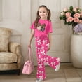 thumbnail image 2 of Girl's 2 Piece Pants Set Summer Outfit Girls Casual Sets Size 14-16 Graphic Short Sleeve Tops and Bell Bottom Flare Leg Pants(Size 8-9 Years,Hot Pink), 2 of 5