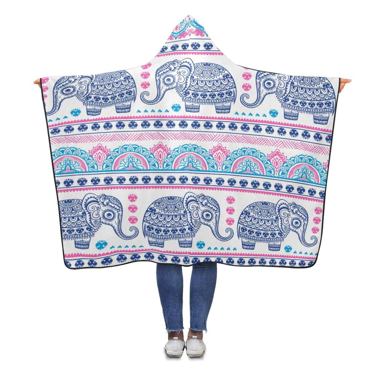 ASHLEIGH Blue Elephant Hooded Blanket 56x80 inches Adults Girls Boys Throw Polar Fleece Blankets