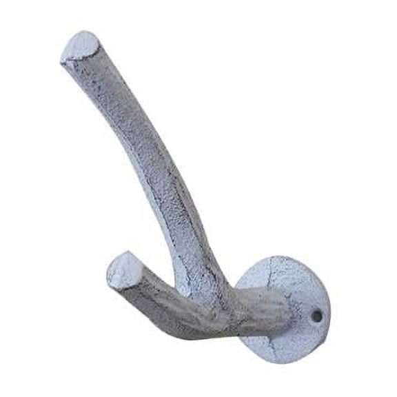Handcrafted Model Ships K-1317-w 4 x 2 x 5 in. Whitewashed Cast Iron Tree Branch Double Decorative Metal Wall Hooks