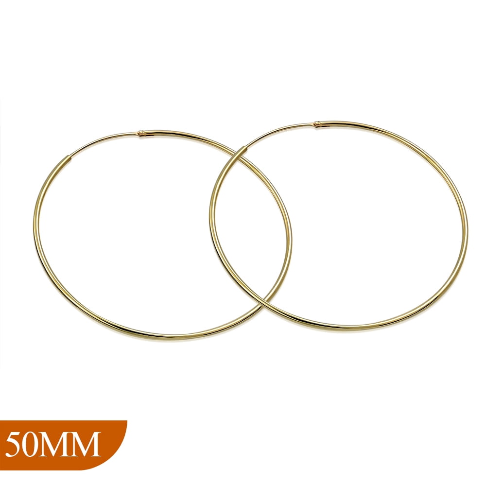My Daily Styles 925 Sterling Silver Hoop Earrings for Women Lightweight Endless Silver Thin Hoops 50MM 2" Inch (Yellow)