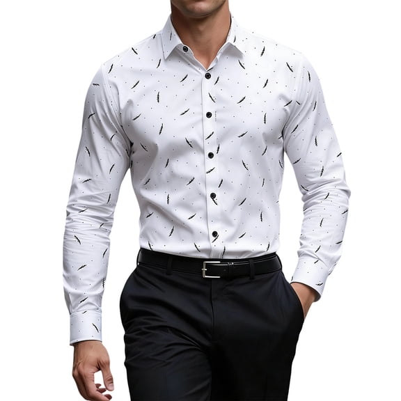 DeHolifer Dress Shirts for Men Printed Long Sleeve Stretch Dress Shirt Business Casual Button Down Shirts White XS