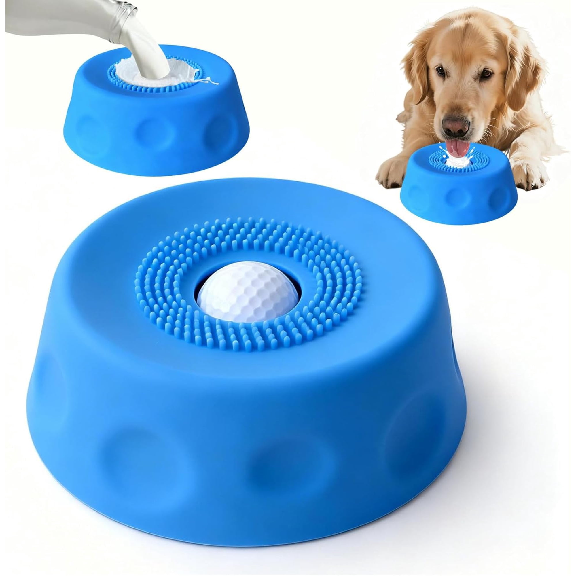 Premium Dog Lick Bowl, Dog Lick Bowl with Ball, Food-Grade Silicone Lid & Surlyn Ball, Anti-Spill Suction Base, Bone Broth & Yogurt Feeder,Lick Ball for Dogs
