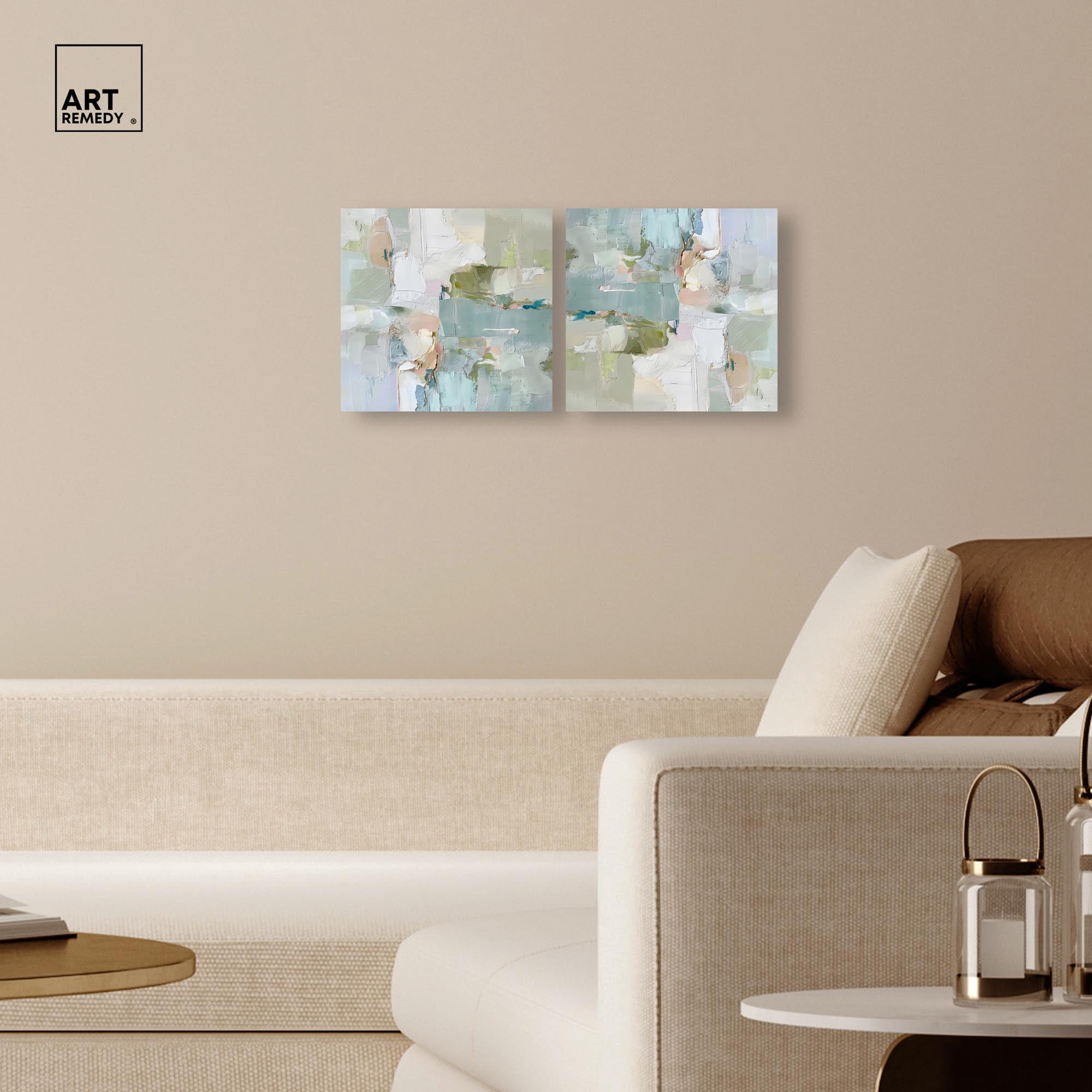 Art Remedy Modern Trendy Art Canvas, 12" x 12", Gallery Wrapped, Jade Sweep I Set