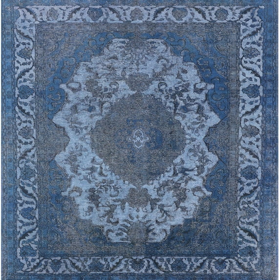 Ahgly Company Indoor Square Mid-Century Modern Light Purple Blue Oriental Area Rugs, 8' Square