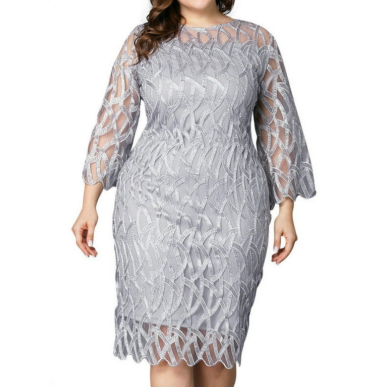 Bell Sleeve Solid Color Knee length Round Neck Plus Size Vacation Dresses Bell Sleeve Solid Color Knee length Round Neck Plus Size Vacation Dresses