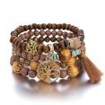 thumbnail image 4 of 5 juegos de pulseras de cuentas de madera bohemias para mujer, conjunto de pulseras de borlas elásticas multicapa, dije de elefante, brazaletes de declaración de amor Feliz Sencillez, 4 of 5