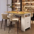 thumbnail image 1 of U_Style-CA Modern Counter Height Table with Foldable Top, Marble-Pattern Surface, 2-Door Storage Cabinet, Adjustable Shelf, Side Hooks & Aluminum Handles, for Dining Room (Chairs Not Included), 1 of 4
