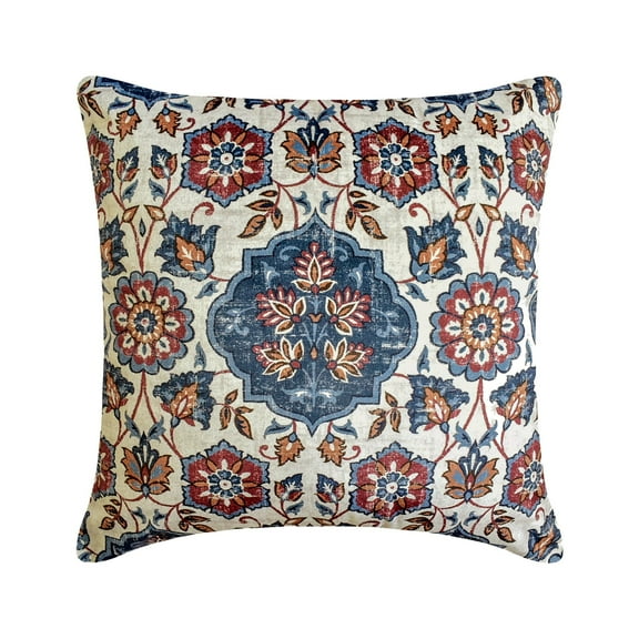 The HomeCentric Decorative Throw Pillow cover Blue & Rust 16"x16" (40x40 cm) Velvet Persian, Floral, Moroccan Pillowcases, Floral Contemporary Style - Zahara