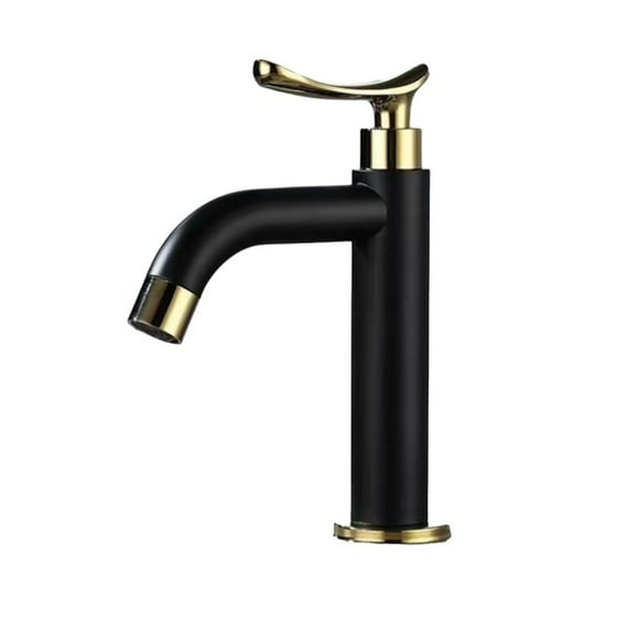 Robinets de Lavabo de Salle de Bain Noir&Or, Robinet de Lavabo à Eau Froide, Poignée Unique