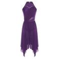 thumbnail image 2 of inlzdz Women's Lyrical Dance Dress Irregular Mesh Ruffled Skirt Hem Built-In Briefs Figure Skating Dresses Purple M, 2 of 6
