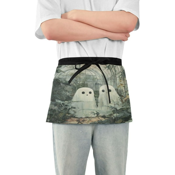 Yayeee Waist Apron with Pockets for Cooking Waterproof Half Server Aprons, Ghosts Playing in A Garden