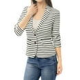thumbnail image 3 of MODA NOVA Juniors Notched Lapel Long Sleeves Button Striped Blazer, 3 of 6