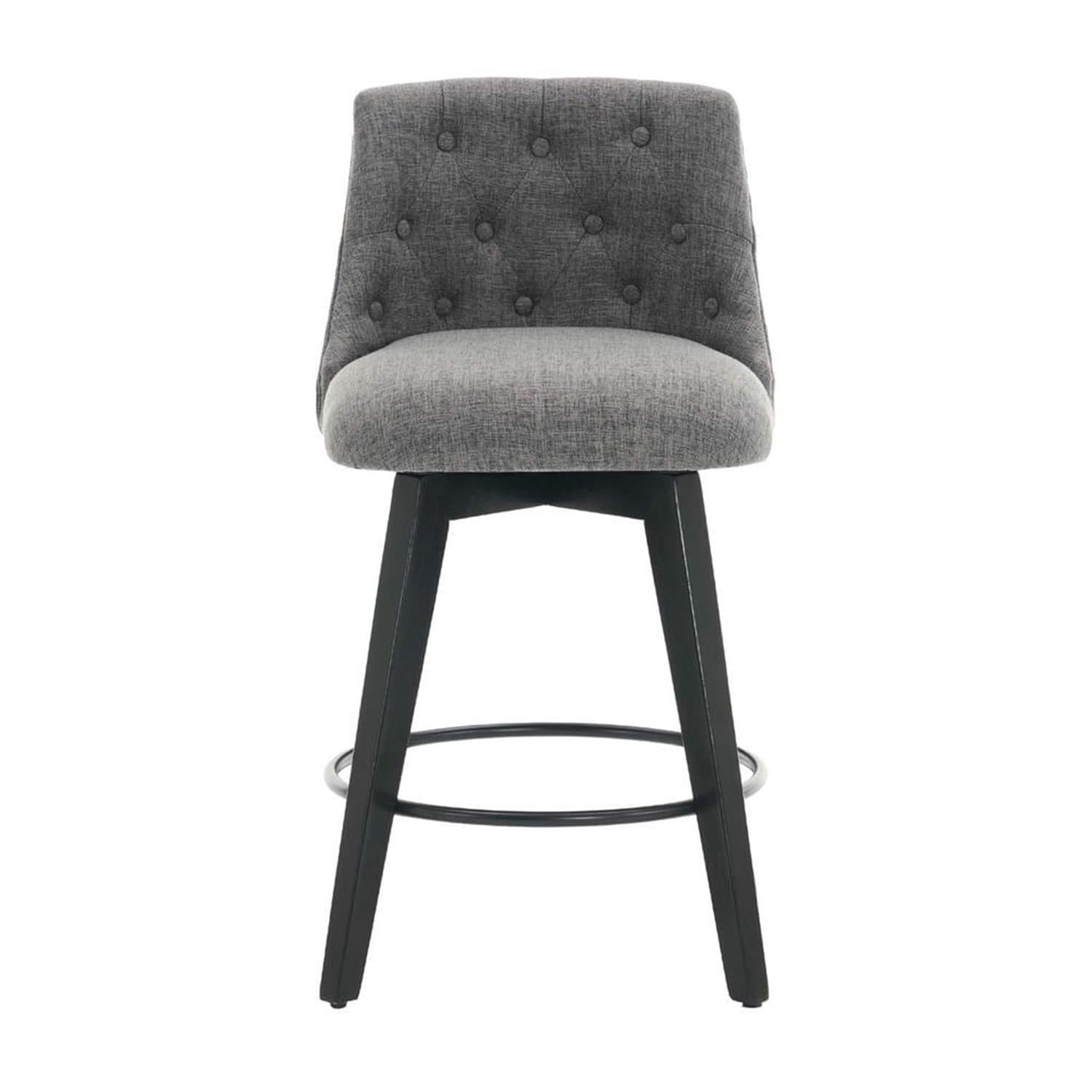 Demi Bonn 35" Counter Height Bar Stools Set of 2, Linen Fabric Swivel Barstools with Tufted Back, Kitchen Island Countertop Chairs for Dining Room, Gray