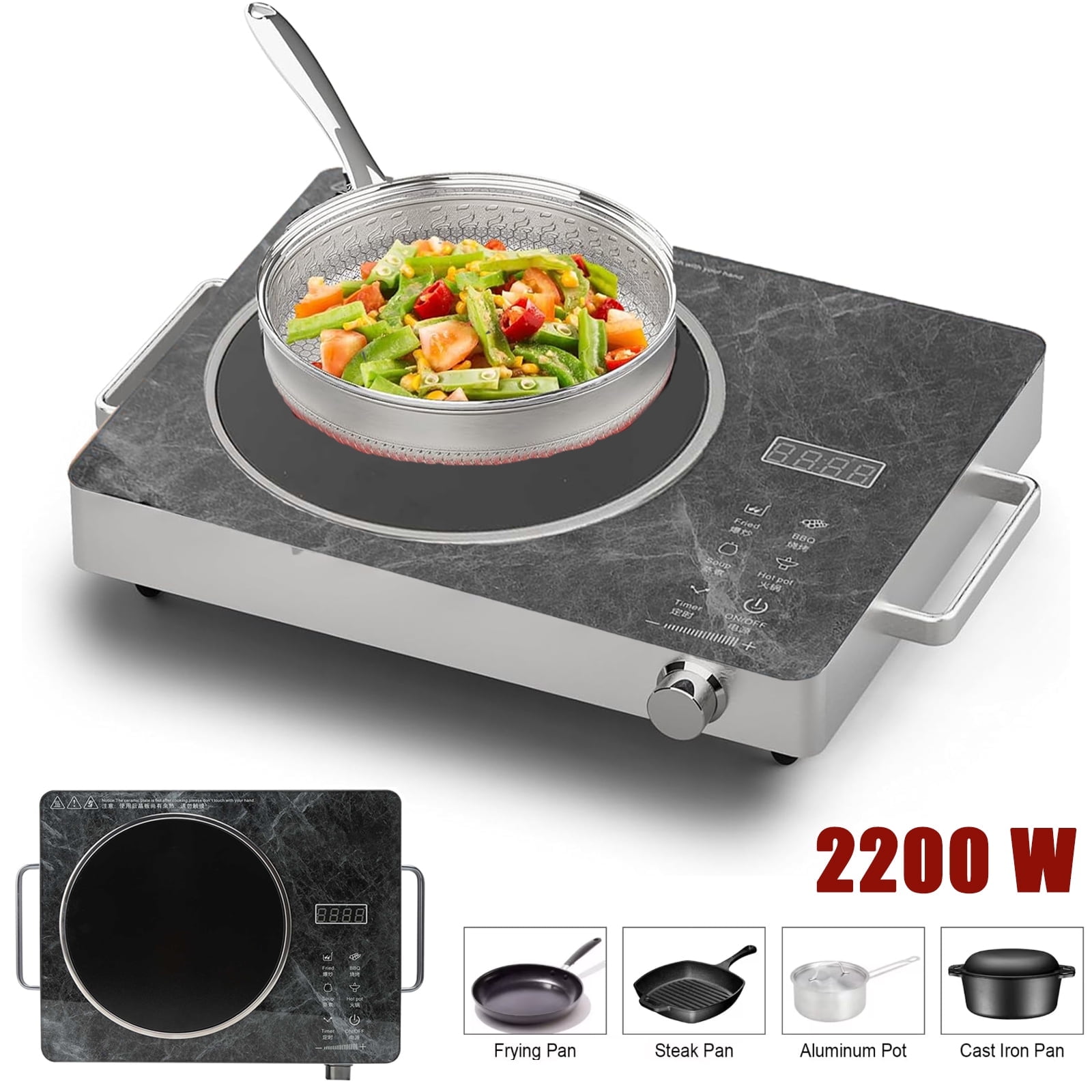 OhhGo Electric Ceramic Stove, 2200W Hot Plate Infrared Induction Cooker, Home Cooktop Cooking Furnace US 110V, Portable Cooker Cooktop Burner with 2 Handle, Black