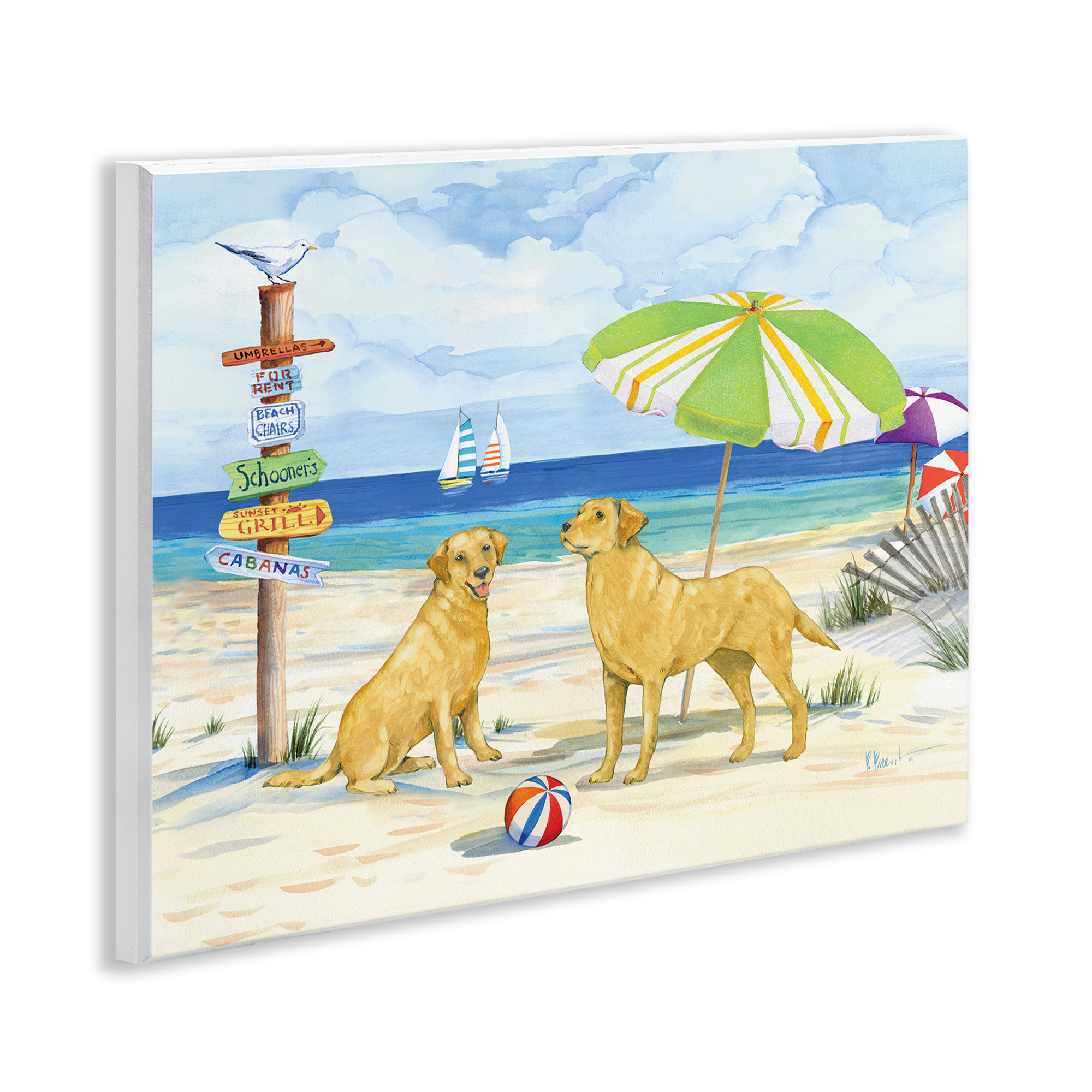 Stupell Industries Dog Beach Day Animals & Insects Painting Unframed Art Print Wall Art, 14 x 11