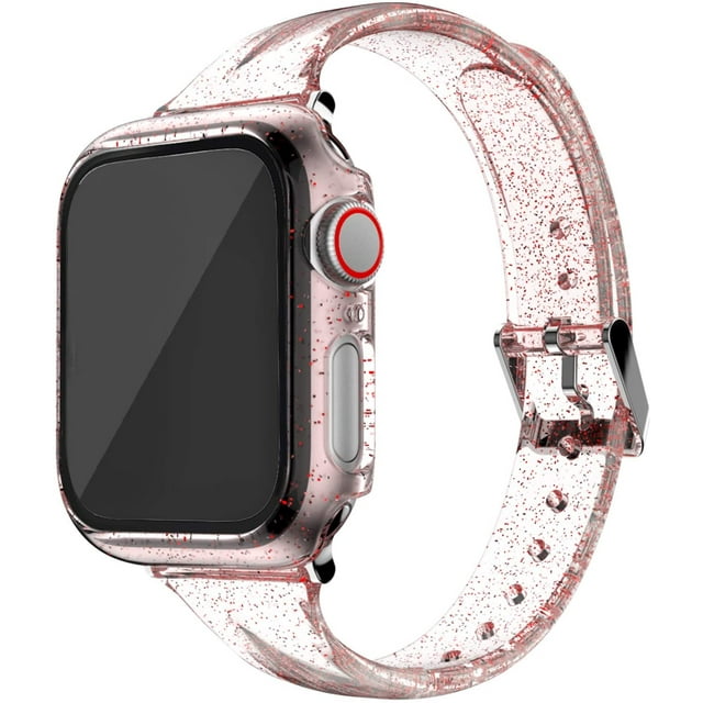 Bracelets avec Boîtier Compatibles avec Apple Watch 40mm 44mm, Bracelet de Remplacement Mode pour Femmes Compatible avec iWatch Series 6 5 4 Series SE(Rouge,40mm)