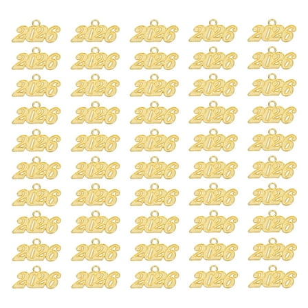 Uxcell 2026 Graduation Tassel Charm, 50 Pcs Alloy Year Medium Letter Charm, Gold