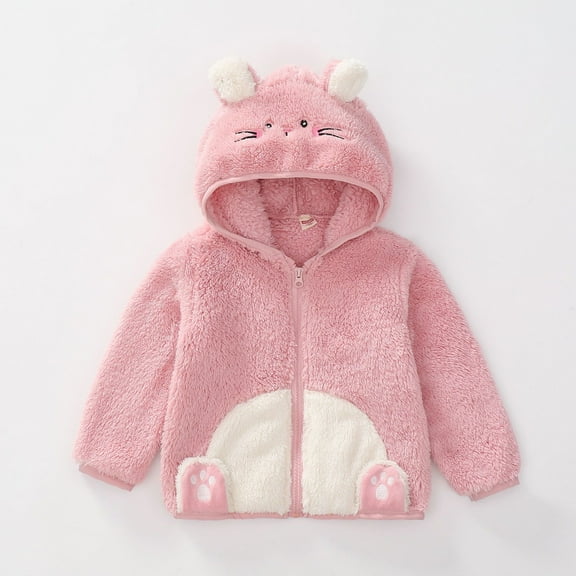 UQJfacai Toddler Fleece Jacket Baby Boys Girls Cute Ear Hooded Zipper Fall Coats Color Block Long Sleeve Warm Winter Casual Outerwear