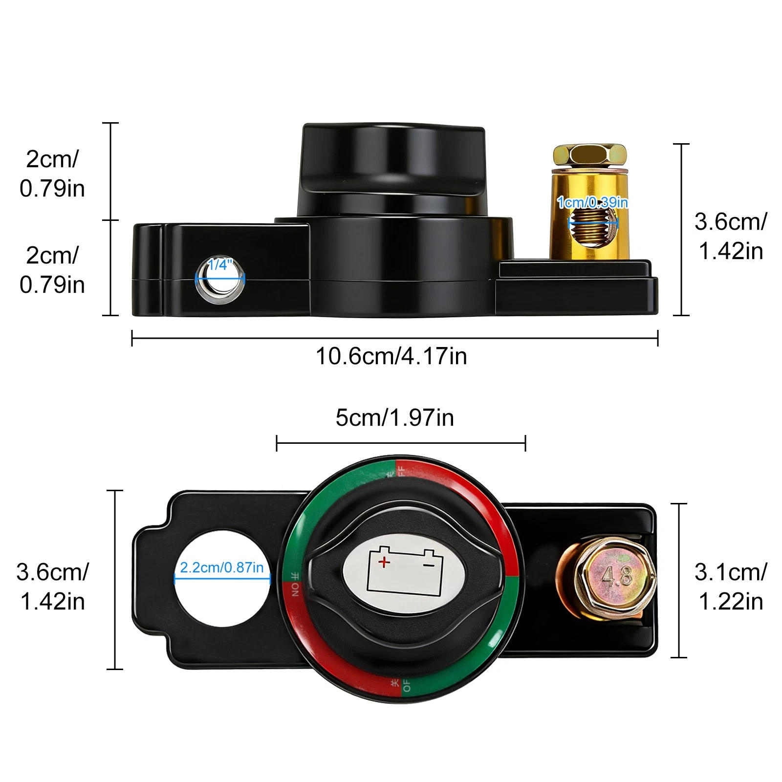 TAPDRA 2 Pack Zinc Alloy Battery Disconnect Switch 12V 24V 300A Terminal Isolator For Automotive Power Drain Prevention System