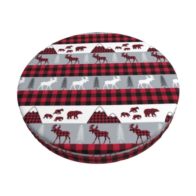 Disketp Buffalo Plaid Forest Funda Redonda para Taburete, Funda de Cojín para Silla de Bar Suave y Elástica-13 inch