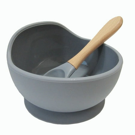 

Homeex Baby Suction Cup Bowl Baby Food Supplement Bowl Spoon Cutlery Silicone Anti-Drop Anti-Tip Anti-Scald Portable Children S Dinner Plate Gray
