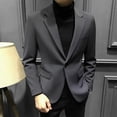 thumbnail image 2 of Chaqueta de un solo pecho para hombre, trajes y blazers finos de color gris para hombre, abrigos ajustados de lino, ropa clásica, ropa de estilo coreano, novedad, 2 of 5