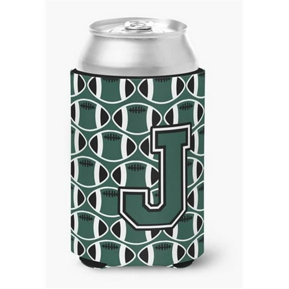 Letter J Football Green & White Can or Bottle Hugger