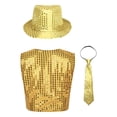thumbnail image 2 of YONGHS Kids Boys Girls Stage Performance Sequined Vest Waistcoat Jacket Hip-Hop Street Dance Costume Gold 14-15, 2 of 5