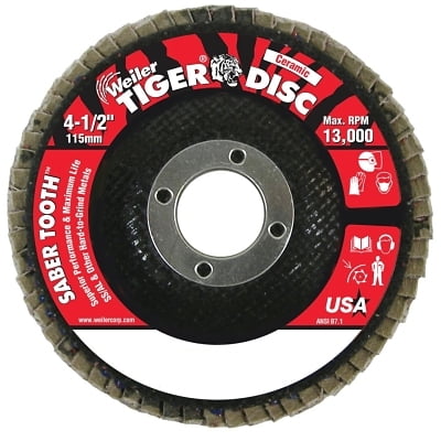 

Saber Tooth Ceramic Flap Discs 4 1/2 In 40 Grit 7/8 In Arbor 13 000 Rpm | Bundle of 5 Each