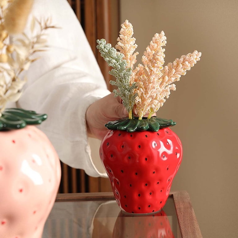 Strawberry Shaped Flower Pots, Vintage Ceramic Pots for Fresh & Dried  Flowers, Decorative Pots for for Home Office Kitchen Decor(Red,9.8x3x11cm)