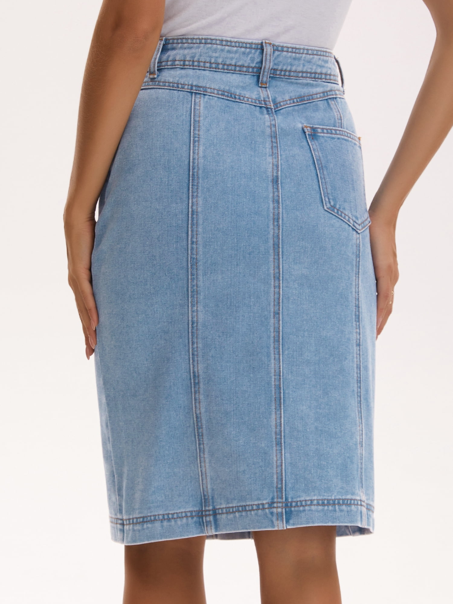 DARING DIVA Women's Denim Pockets Knee Length Jean Skirts Small Light Blue