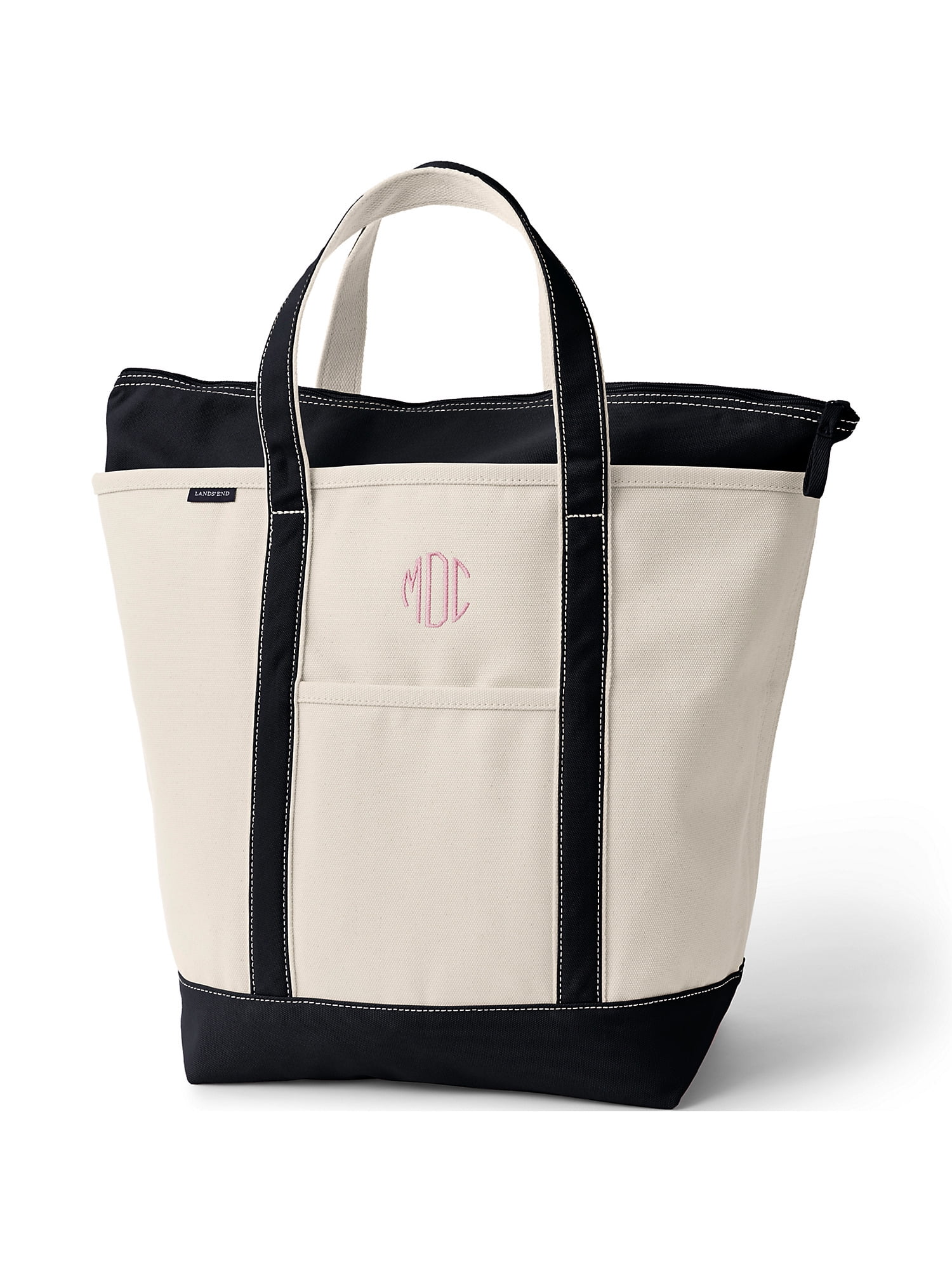 Lands' End Large Natural 5 Pocket Zip Top Canvas Tote Bag